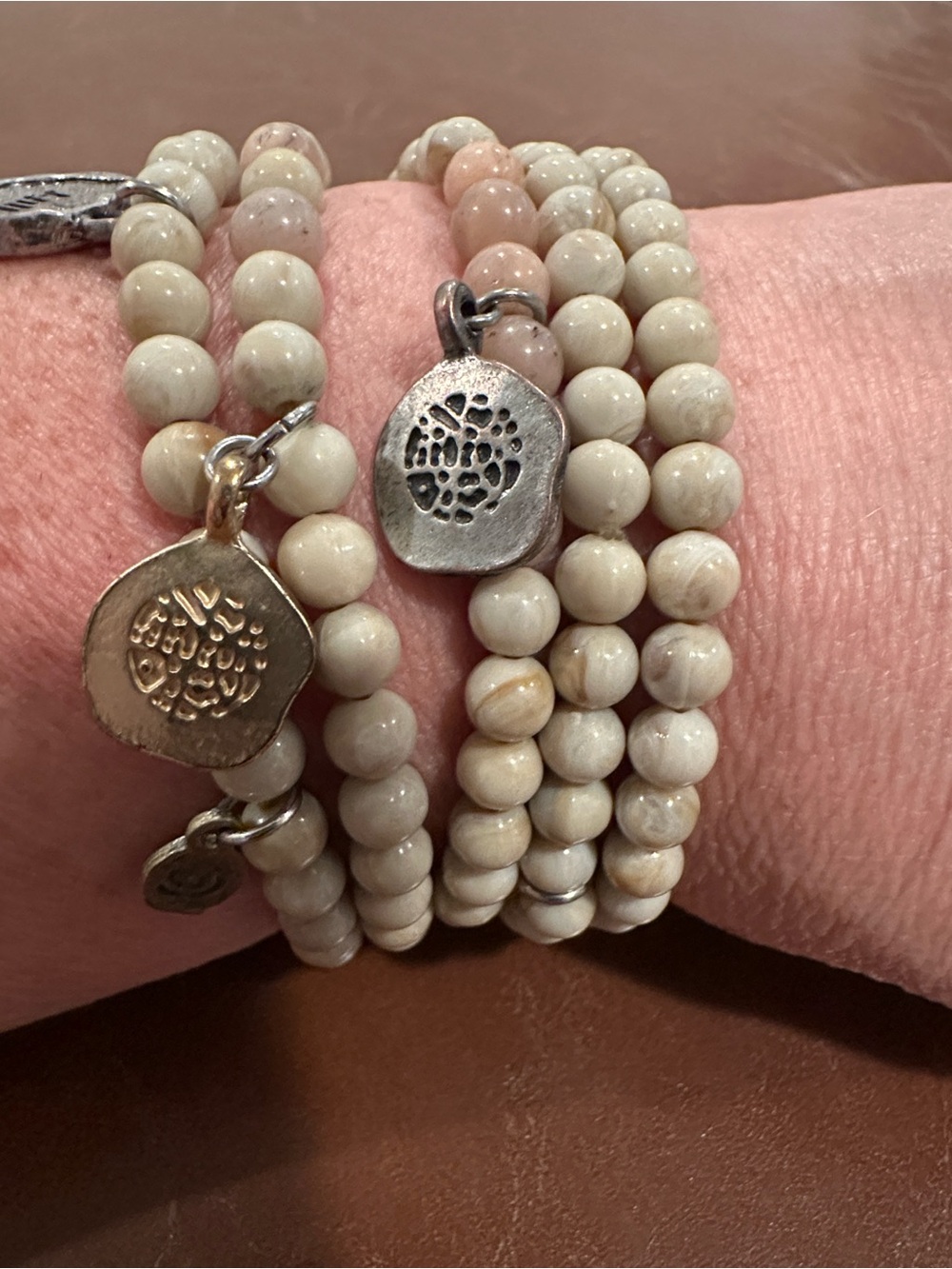 Natural Beige and Soft Pink Beaded Bracelet Stack (set of 5) - Women Jewelry